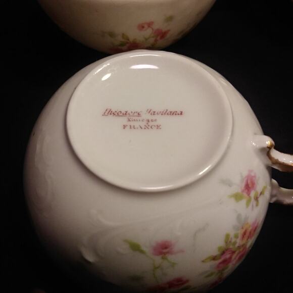 4 Antique Theodore Haviland France Floral Tea Cups - Picture 10 of 15